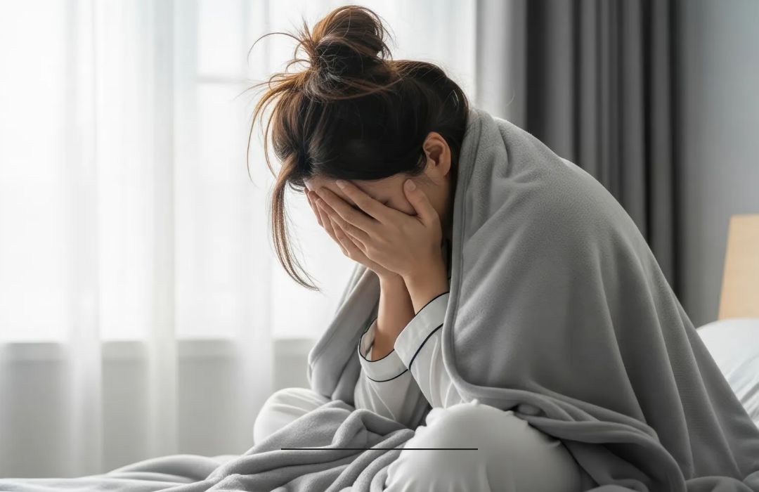 아침에 자도 자도 피로가 풀리지 않아 만성 피로와 간 기능 저하 증상을 겪으며 실리마린 밀크씨슬 효능을 찾아보는 직장인의 모습