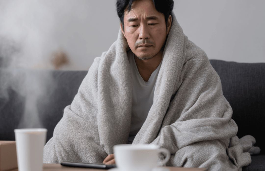 따뜻한 실내에서도 차가운 손을 감싸며 녹이는 모습
