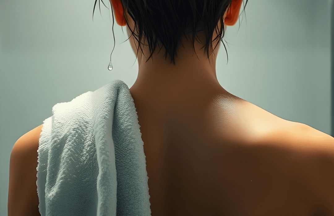 샤워 후 피부가 가려워 팔을 긁는 모습